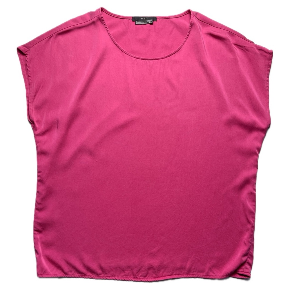 SET Silk Top Tunic Hot Pink Sleeveless Boxy Modern Minimalist European